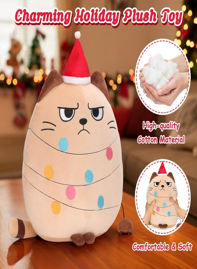 AGIFTMIND 12 inch Christmas Cat Stuffed Animals Funny Xmas Plush Pillow Holiday Decoration Gifts for Cat Mom Lovers (Beige) - Image 4